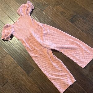 Pink Textured Puff Sleeve Jumpsuit